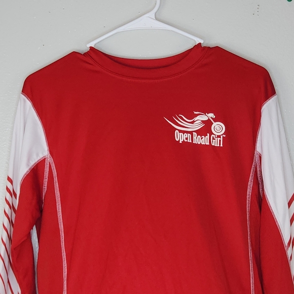 Holloway Open Road Girl Red & White Mixed Media Motorcycle Top Size Small - Picture 2 of 10